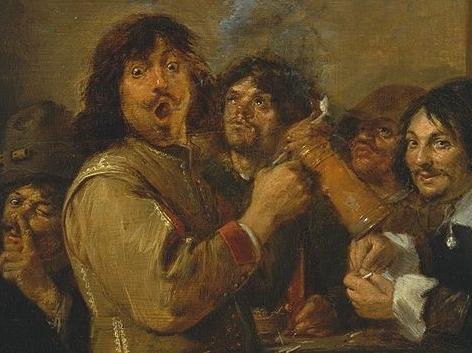 detail uit De Rokers, Adriaen Brouwer, 17de eeuw